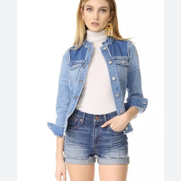 Madewell Collarless Denim Jacket Thunder Cloud Distressed Fitted Size XS - Picture 1 of 8